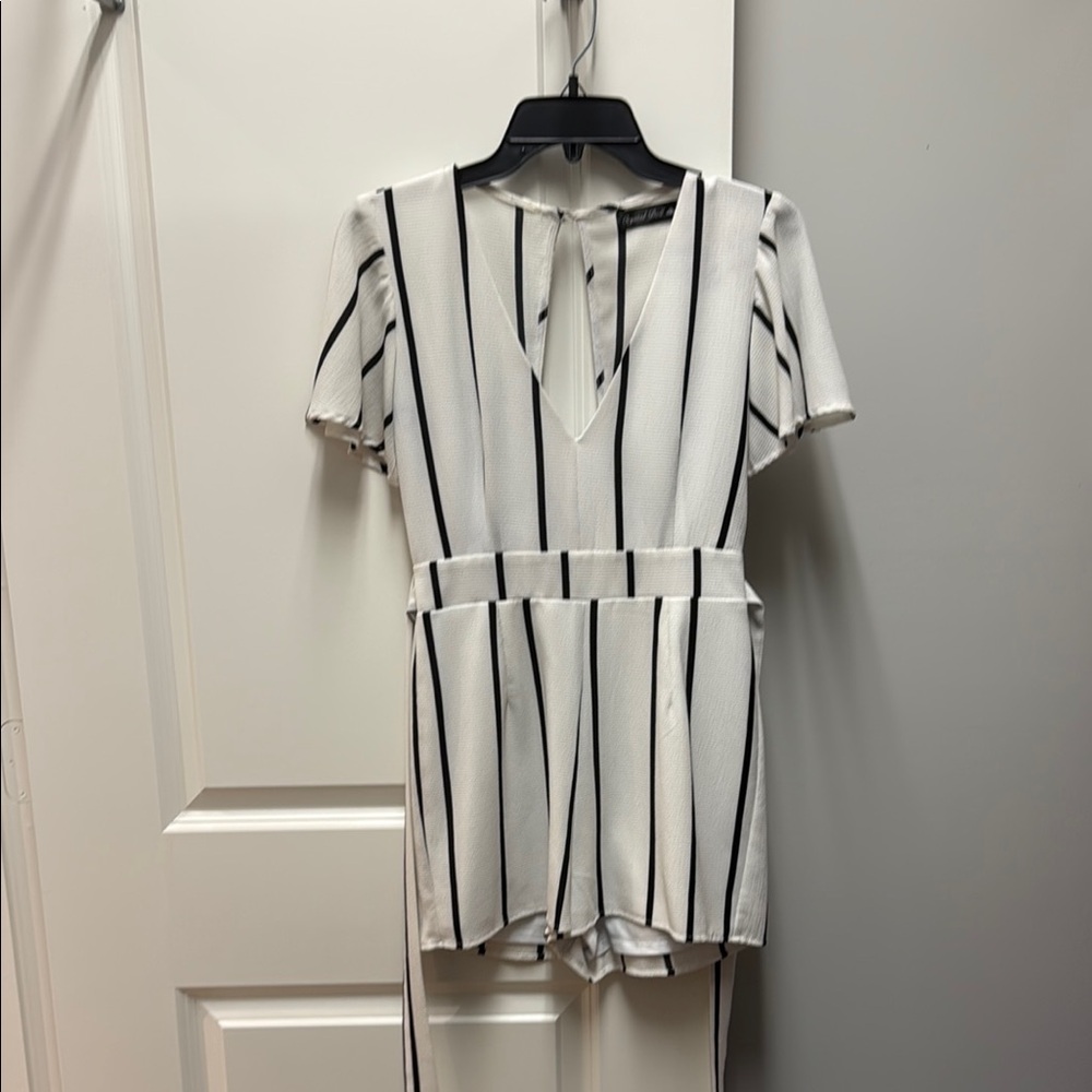 White and Black Striped Romper